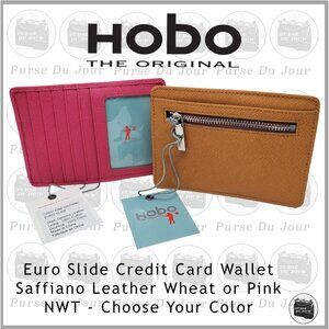 Hobo Euro Slide Credit Card Wallet Saffiano WHEAT Only 1 Left